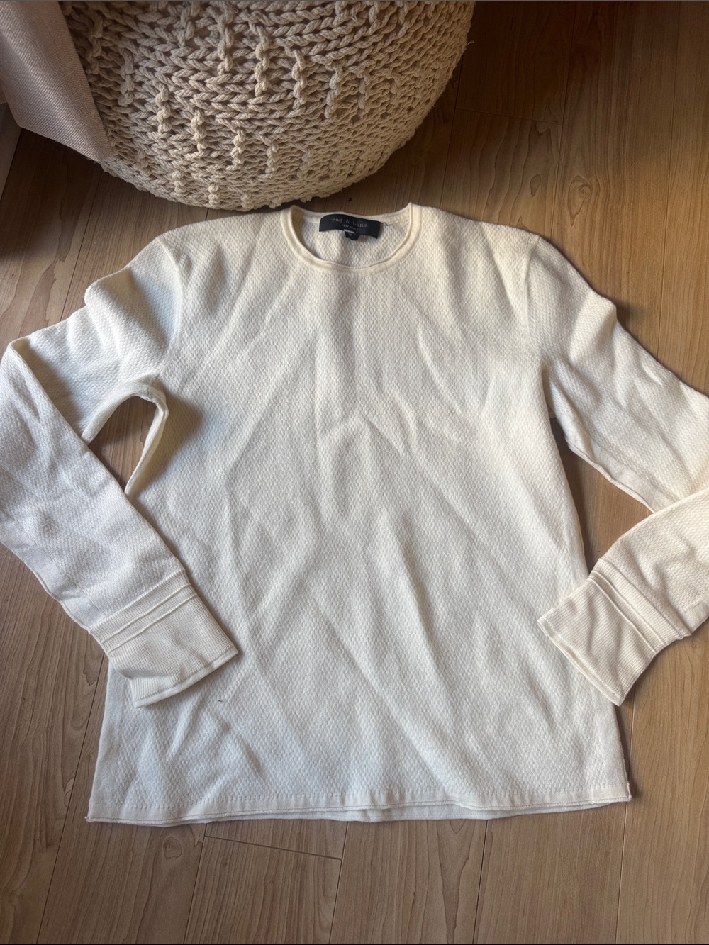 rag & bone Men's Cream Crewneck Thermal Sweater